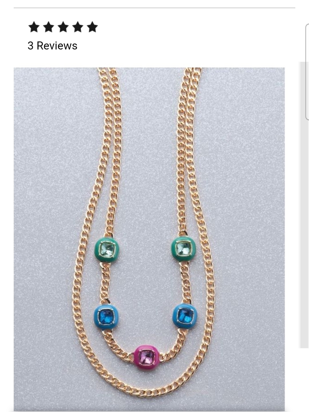 Gold-Tone Multi Stone Layered Necklace - Pink, Blue & Green.